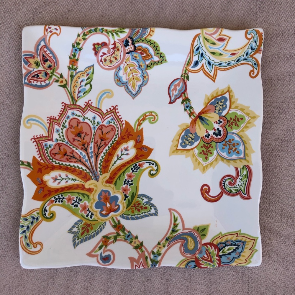 222 Fifth Indochine Paisley Ceramic Set Of 1 Snack Plate & 3 Dipping Bowls - Picture 4 of 16